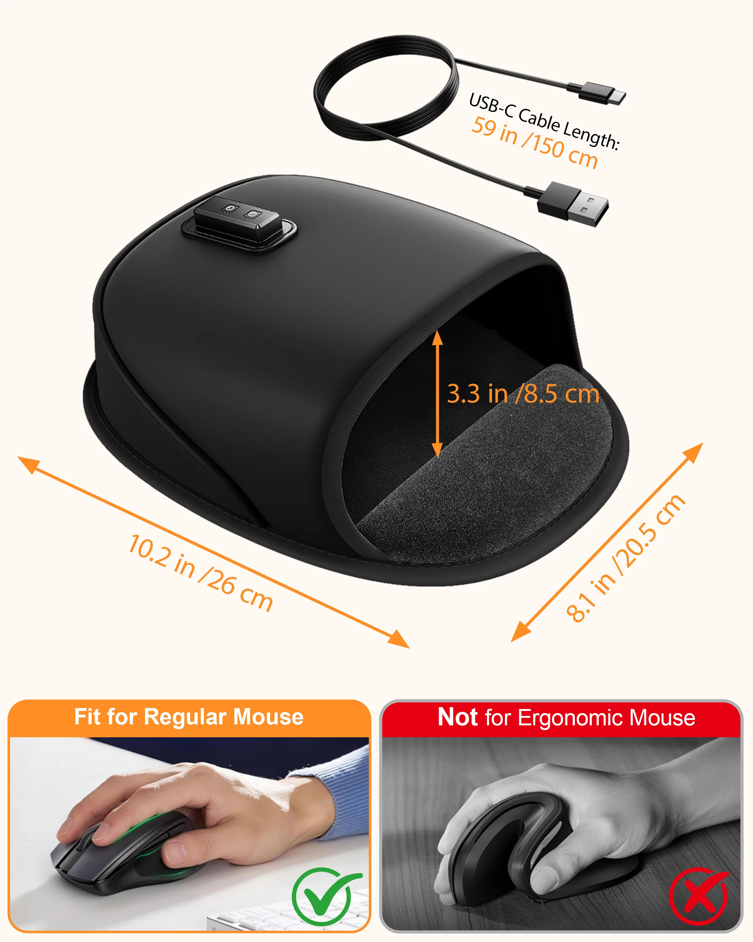 Eary USB Heated Mouse Pad Hand Warmer 3 Temperature/Timer Settings Dual-Sided Heating Gifts for PC Users Office Work Home Gaming