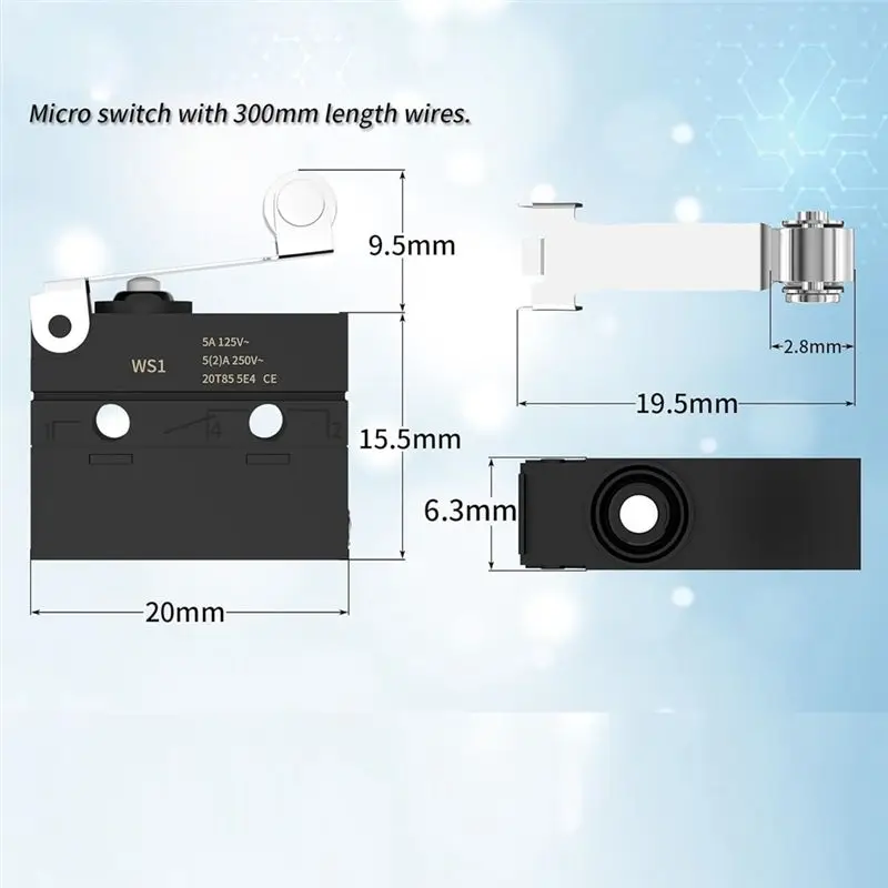 SHGO 10 Pack Mini Limit Switch with Lever WS1 IP67 Waterproof SPDT 3-Pin Wire Type Roller Switch for CNC Machine DIY