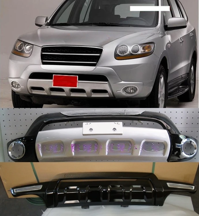 FOR 2006-2009 Hyundai Santa Fe High Quality Plastic ABS Chrome Front+Rear Bumper Cover Trim