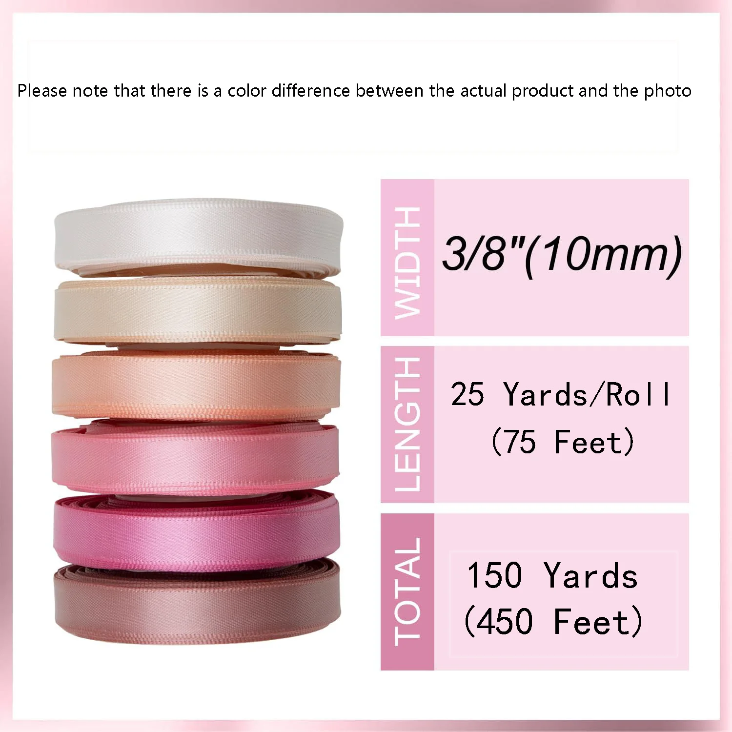 6 Rollen 150 Yards 3/8 Zoll sortiertes einfarbiges Satinband für Hochzeitseinladungen, Blumensträuße, Geburtstagsfeiern, DIY-Geschenkverpackungen – Detail 10