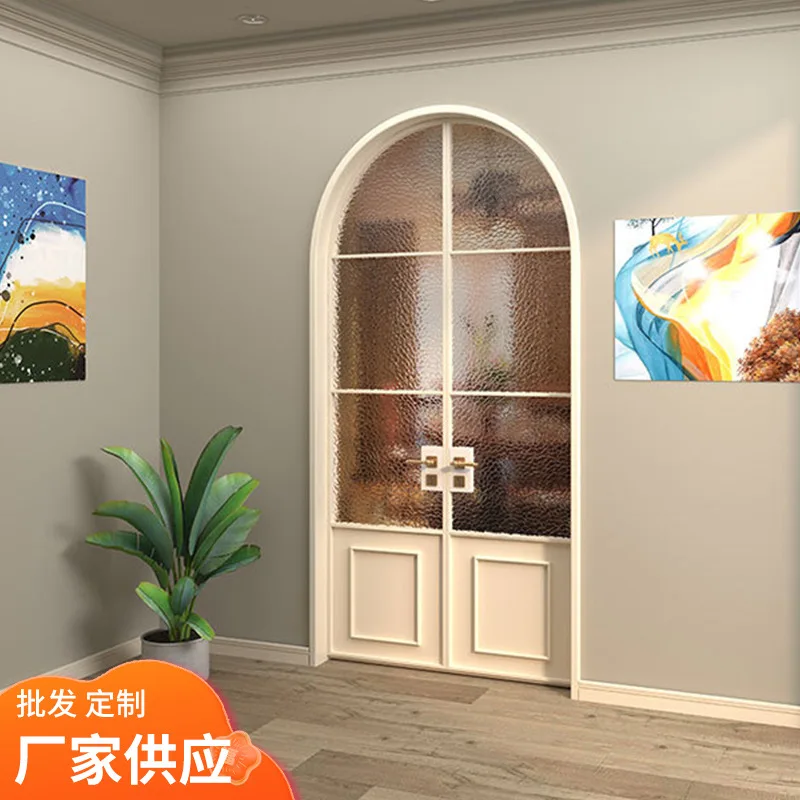 Arched arc door kitchen balcony partition honeycomb folding titanium glass door