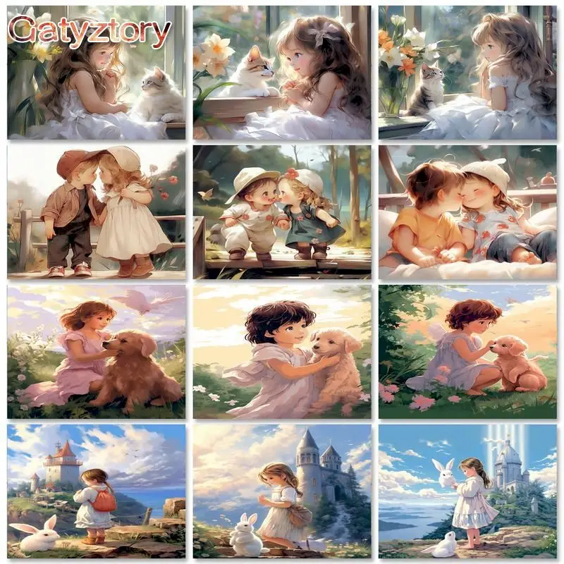 

GATYZTORY Frame DIY Painting By Numbers child Figure Picture Canvas By Numbers Acrylic Wall Art Picture Home Decoration Diy Gift