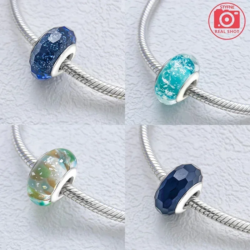 Farbige Muranoglasperlen aus 925er-Sterlingsilber, rund, glänzend, passend für Pandora-Original-Armbänder, DIY-Edelschmuck, Geschenk für Frauen – Detail 11