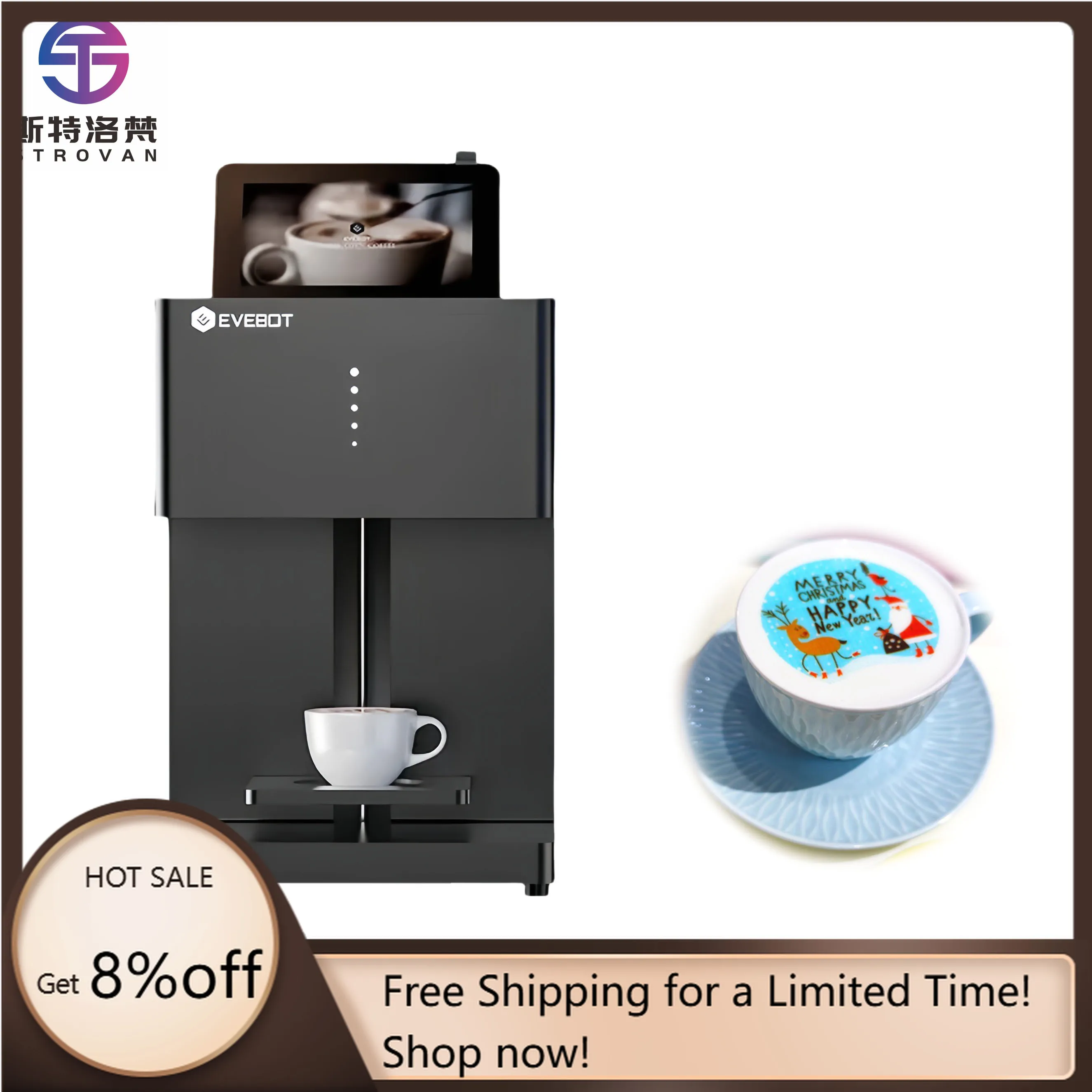

STLF JW EVEBOT Automatic Coffee Printing Machine EB-FC1 Color Edible Inkjet Printer Latte Art WIFI Selfie Cappuccino Mocha Pizza