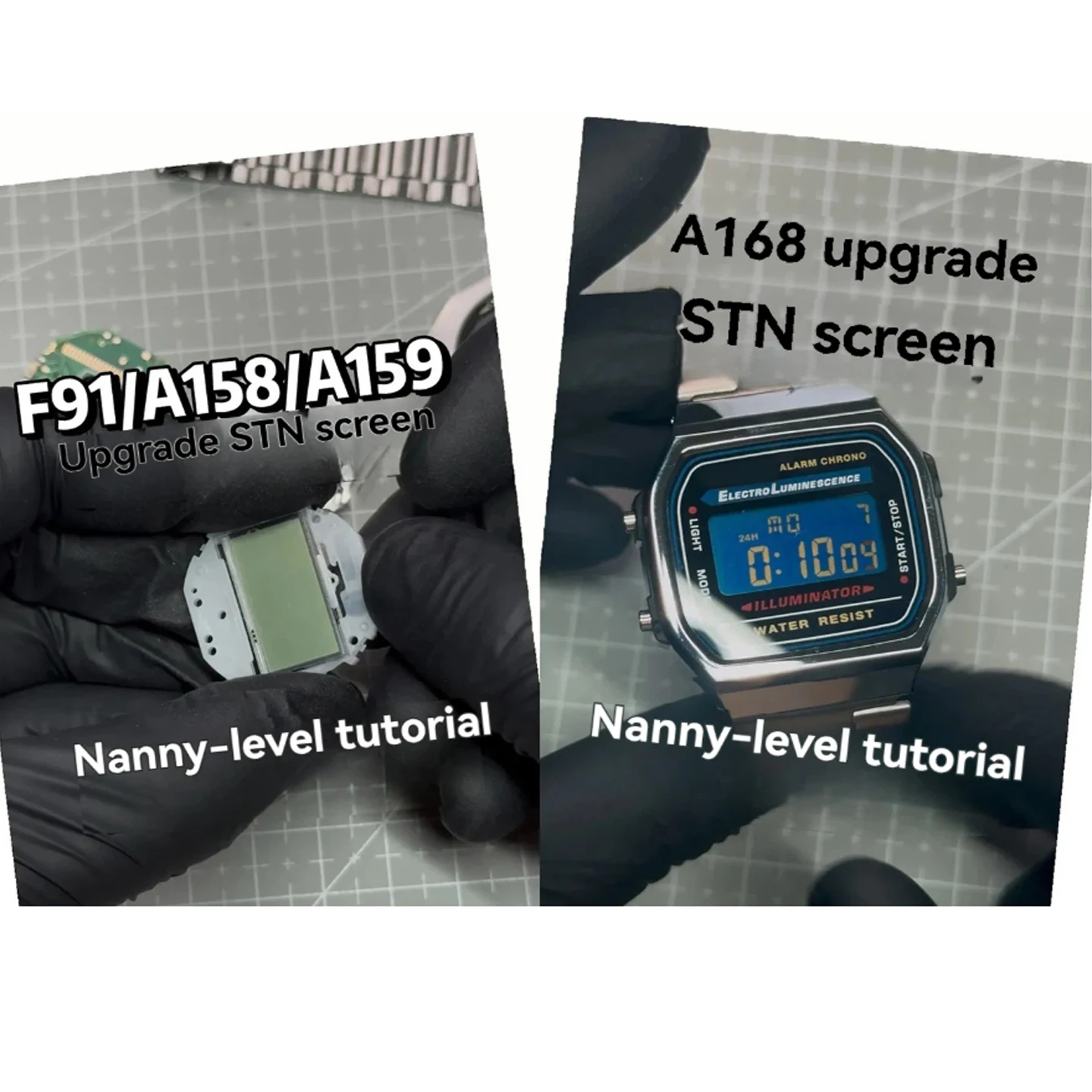 (Screen Only) STN LCD High definition Display Screen Mod kit For Casio Watch F-91W F-105 A158 A159 A168 High Contrast Display