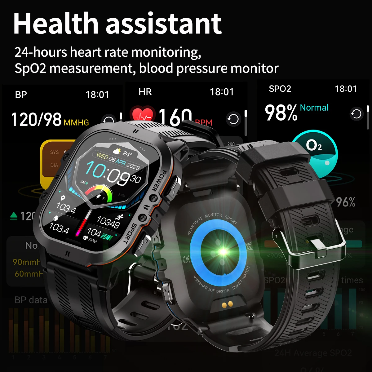 Uhoofit C26 Jam Tangan Pintar Pria 1.96 Inci Layar AMOLED 1ATM Tahan Air Multi Mode Olahraga Monitor Kesehatan Panggilan Bluetooth Jam Tangan Pintar