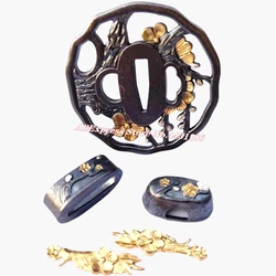 Cherry Blossom Theme Tsuba + Menuki + Fuchi + Kashira protezione spada giapponese per Katana/Wakizashi/Tanto Brass Set raccordi fai da te