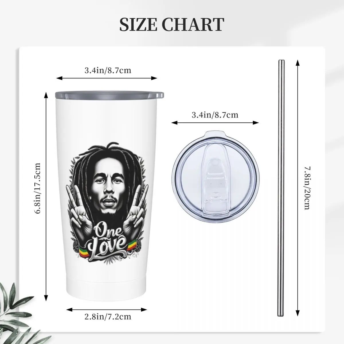 Bob Marley Reggae Stainless Steel Tumbler Vacuum Insulated Mug Thermal Cold Bottle Straws With Lid 20oz