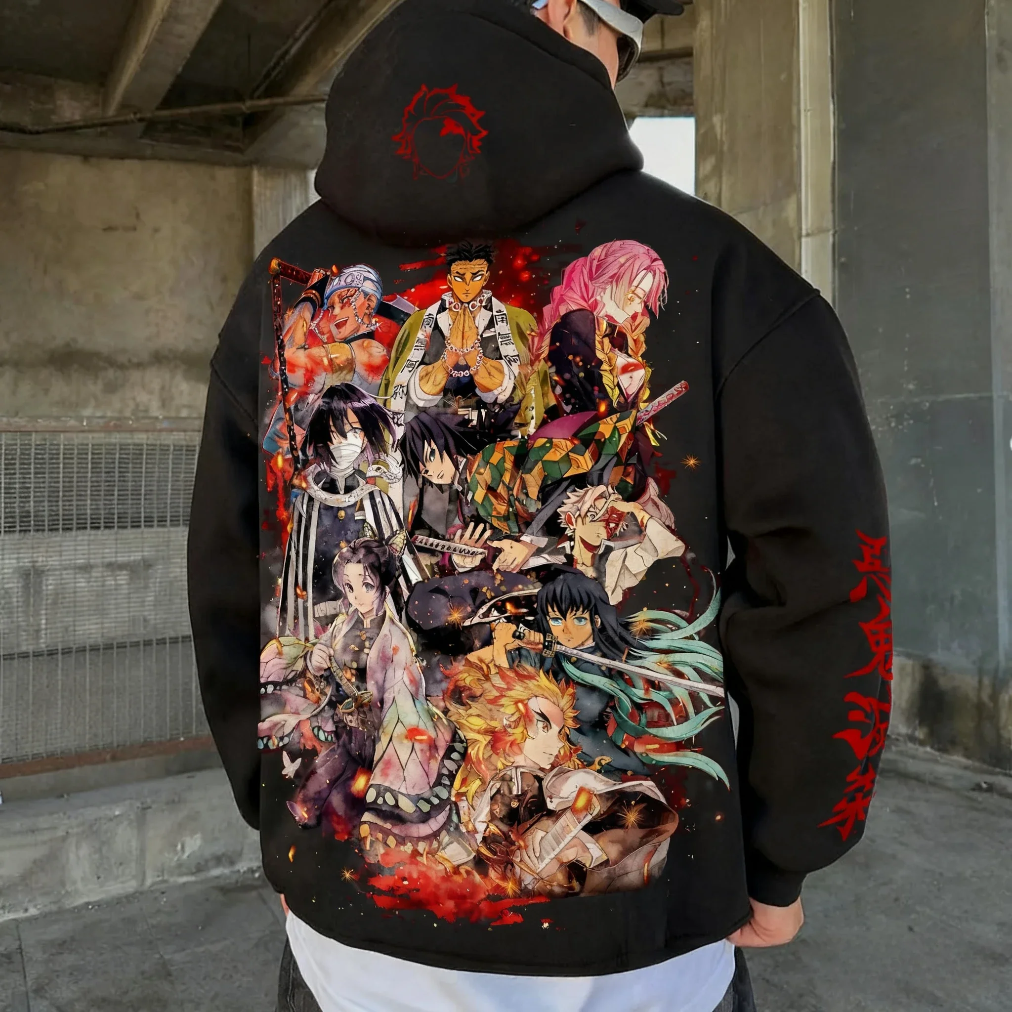 شيطان القاتل أنيمي 9 هاشيرا مطبوعة هوديي 2026 الرجال الخريف/الشتاء جديد Harajuku حجم كبير عادية فضفاض Y2K الوالدين والطفل