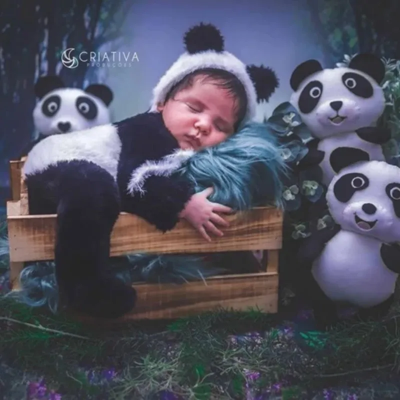 Newborn photography props,panda outfits,faux fur knitted clothes for baby photo props