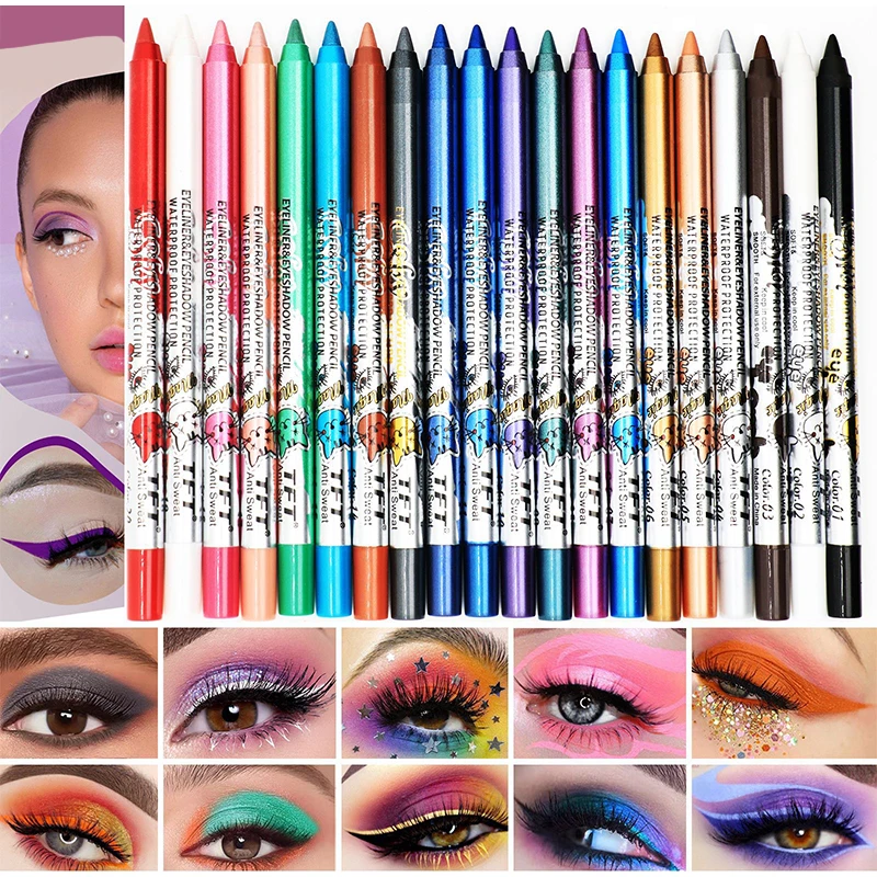 Pensil Eyeliner cepat kering, alat kosmetik 14 warna tahan lama tahan air tanpa mekar biru Pink