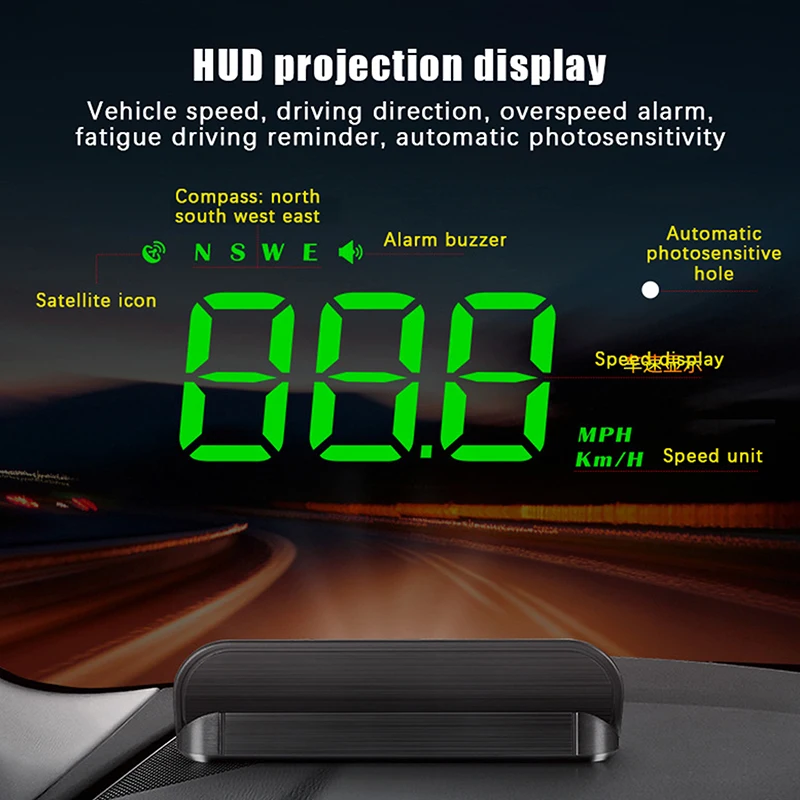 

Автомобильный спидометр HUD, сигнализация скорости автомобиля, проекционный экран, проектор на лобовом стекле, GPS-компас для грузовика, источник питания USB