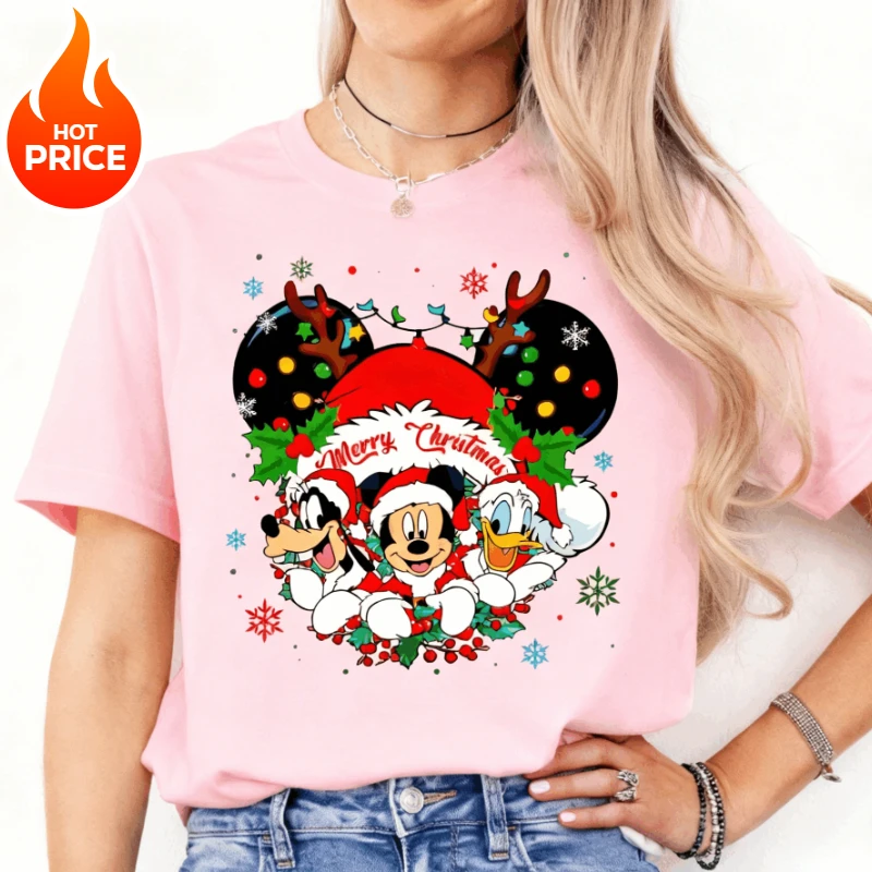 

Christmas Disney Mickey Boy Girl 2026 Summer T-shirt Family Parent-child Wear Oversized Casual Men Women Short Sleeve Tee Top