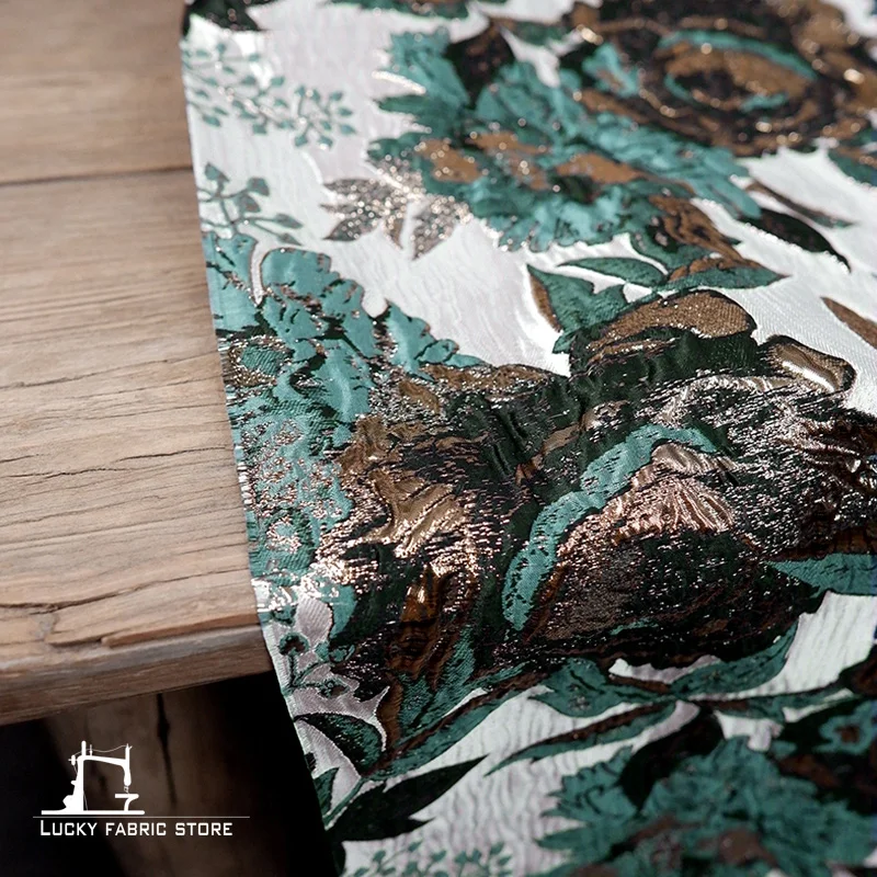 Cyan peony flower three-dimensional jacquard cloth handmade DIY homemade fashion fabrics palace style creative designer fabrics