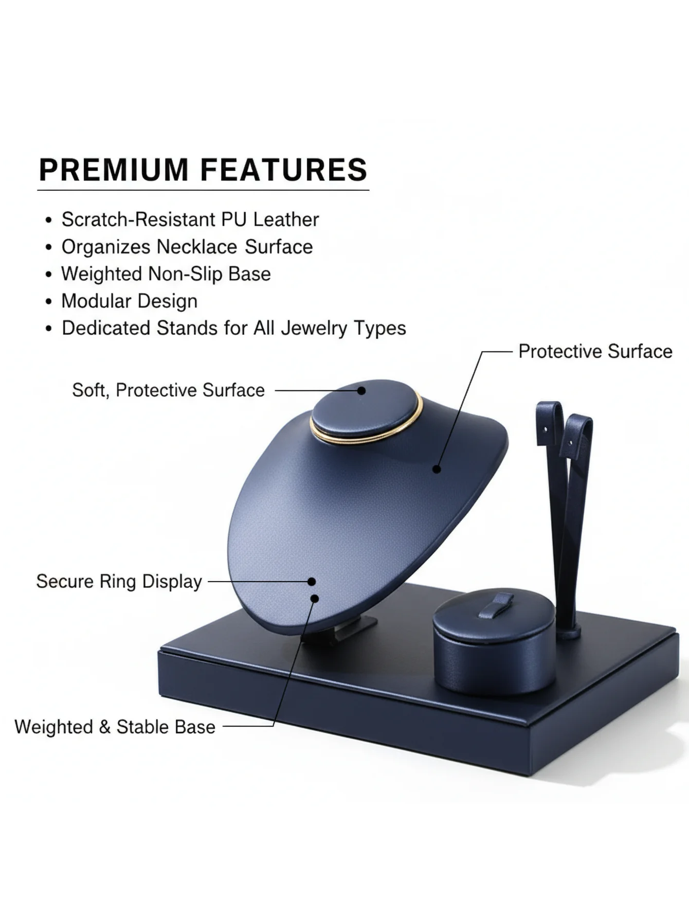 1-Pack PU Leather Jewelry Display Stand, Partitioned Storage, Storage Tray, Ring Earring Display Stand, Jewelry Counter Display - view 5