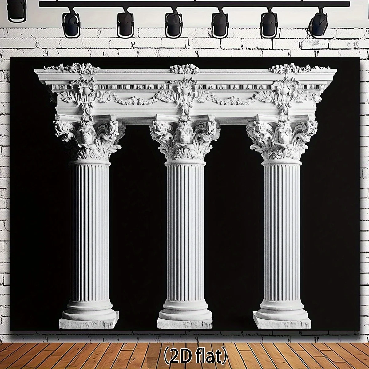 Ein flacher 2D-Hintergrund im antiken griechischen Stil, elegante weiße korintische Säulen, klassische Architektur, Hintergrundstoff