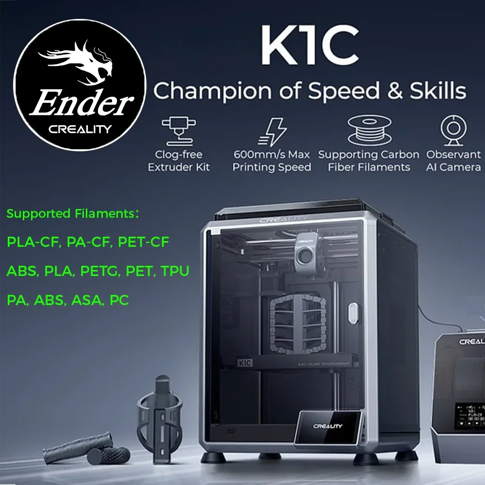 

Creality K1C 3D Printer 600mm/s Auto Leveling Robust Direct Extruder Tri-High Speed Printing Upgrade K1 with AI Camera Printer