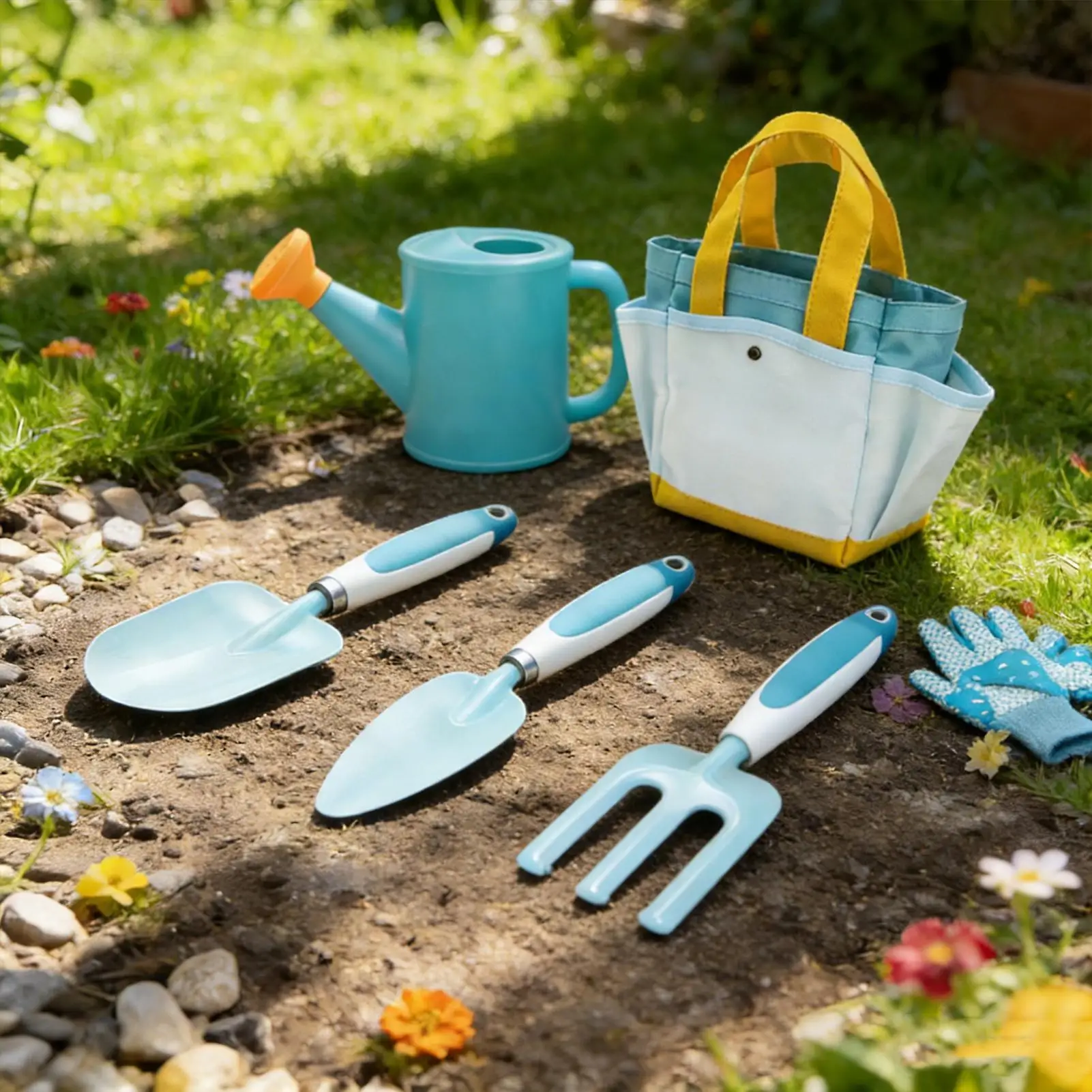 Kids Gardening Set 6pcs Tools with Gloves Educational Outdoor Toy for Pretend Play Planting Watering Vegetable Flower Growing