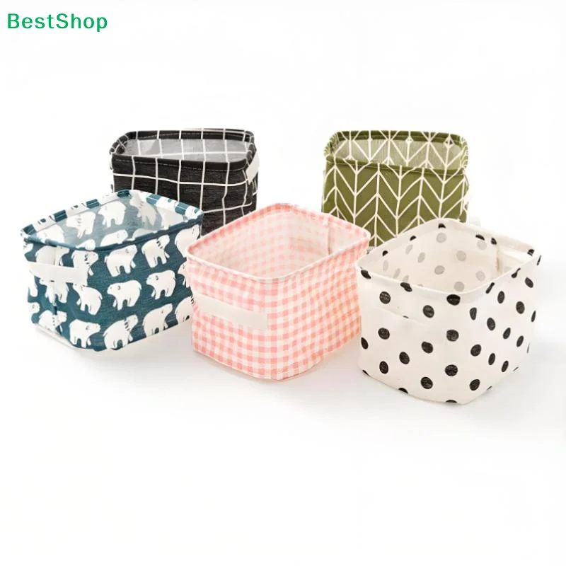 ♩Cotton Linen Fabric Sundries Collapsible Storage Basket For Home,Bedroom & Closet (Polar Bear/Checkered/Polka Dot Designs)