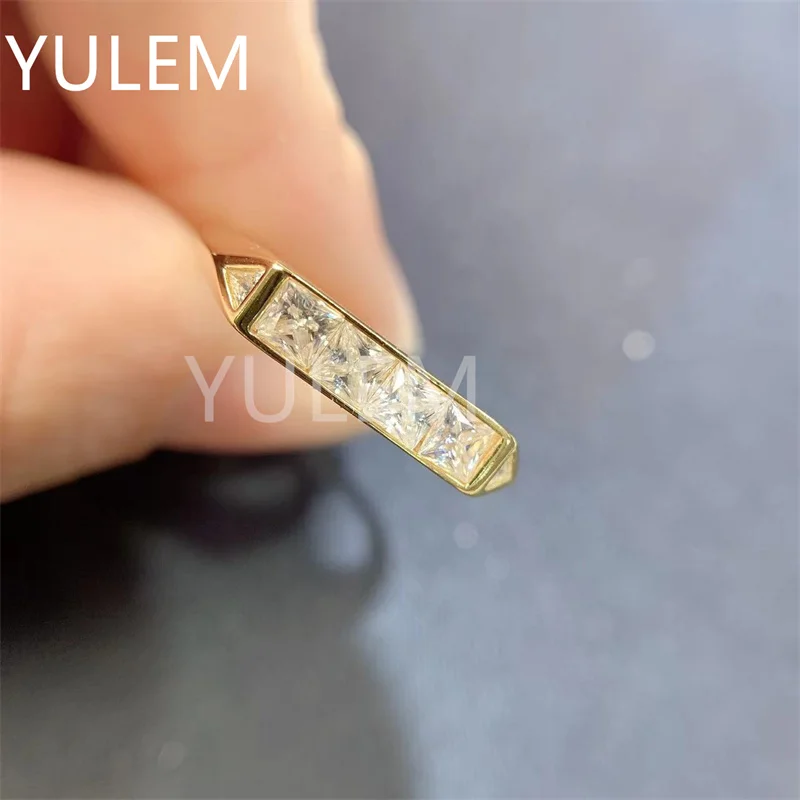 

YULEM New Hot Sale LAB Moissanite Band Ring Princess Moissanite Pass Diamond Test Luxury Jewelry Designer