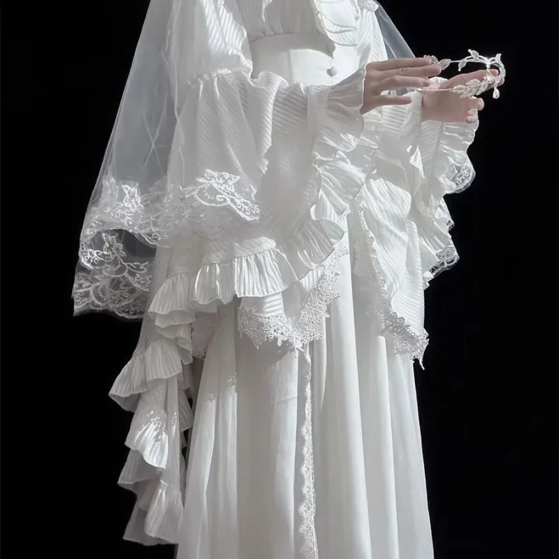 Faldas Mujer De Moda ارتفاع الخصر ألف خط Jupe لوليتا نمط المرقعة الدانتيل خمر تنورة طويلة التنانير اليابانية للنساء 2025 الساخن