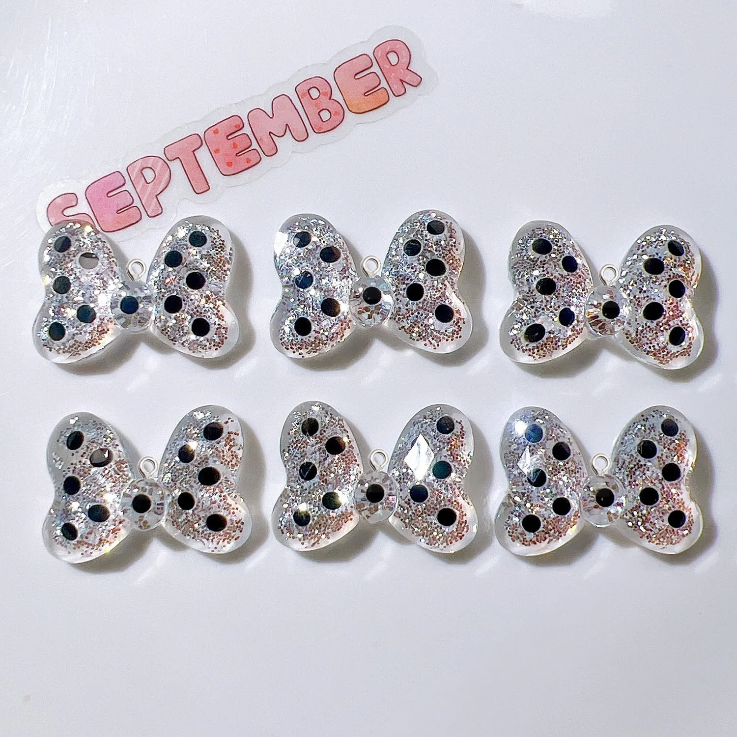 10 قطع الأزياء بريق الأميرة Bowknot الراتنج سحر DIY مجوهرات اكسسوارات أقراط قلادة المفاتيح الحرفية المواد قلادة #6