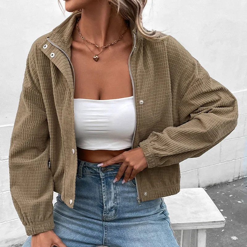 Chic Jackets Outwear Women Autumn Winter Casual Jacket Stand-up Collar Single-breasted Corduroy Solid Color Jacket Short Coats