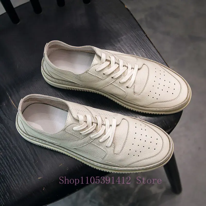 

Fashion Men Sneakers Genuine Leather Breathable Lace-up Outdoor Hiking Casual Shoes Street Youth Trendy Skate Shoes