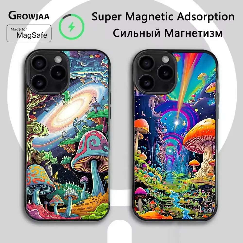 

Colorful Psychedelic Mushrooms Case For iPhone 17,16,15,14,13,12,11,Pro,Max,Plus,Mini,SE4,E Magnetic Magsafe Wireless Charging
