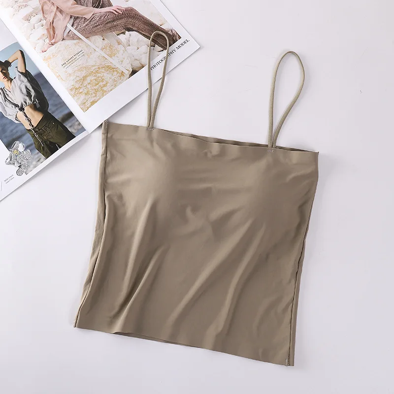Thin summer Camis fixed cup vest for women's summer base anti glare strapless bra beautiful back ice silk suspender Tanks Tops