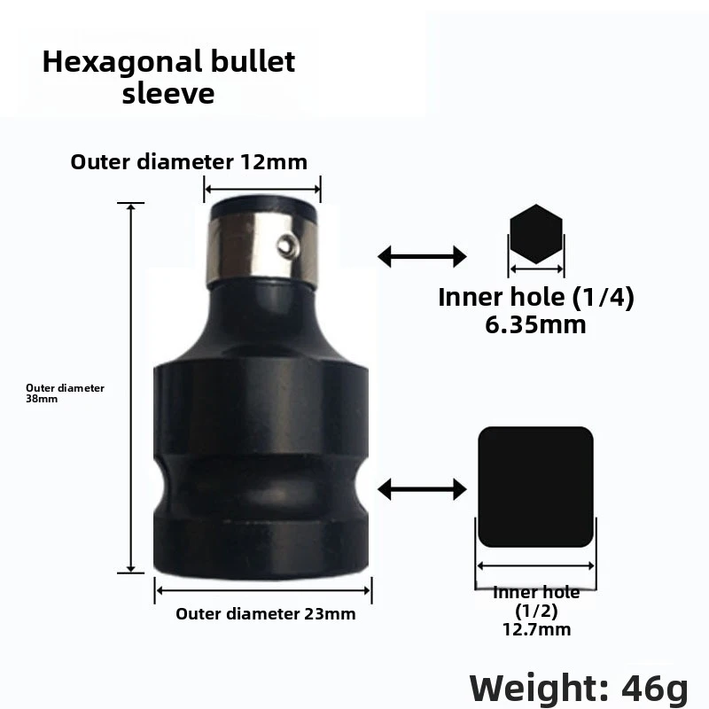 1/2 to 1/4 Hex Bit Reducer Impact Wrench, Universal Drill Chuck Adapter Fit Impact Gun
