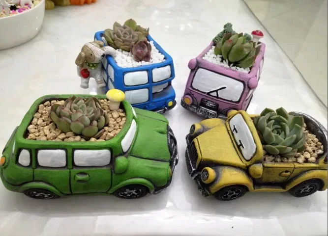 Creative Cartoon Car Succulent Flower Pot, Retro Pot, Desktop Decoration Pieces, Home Room Decoration, Ins Simple