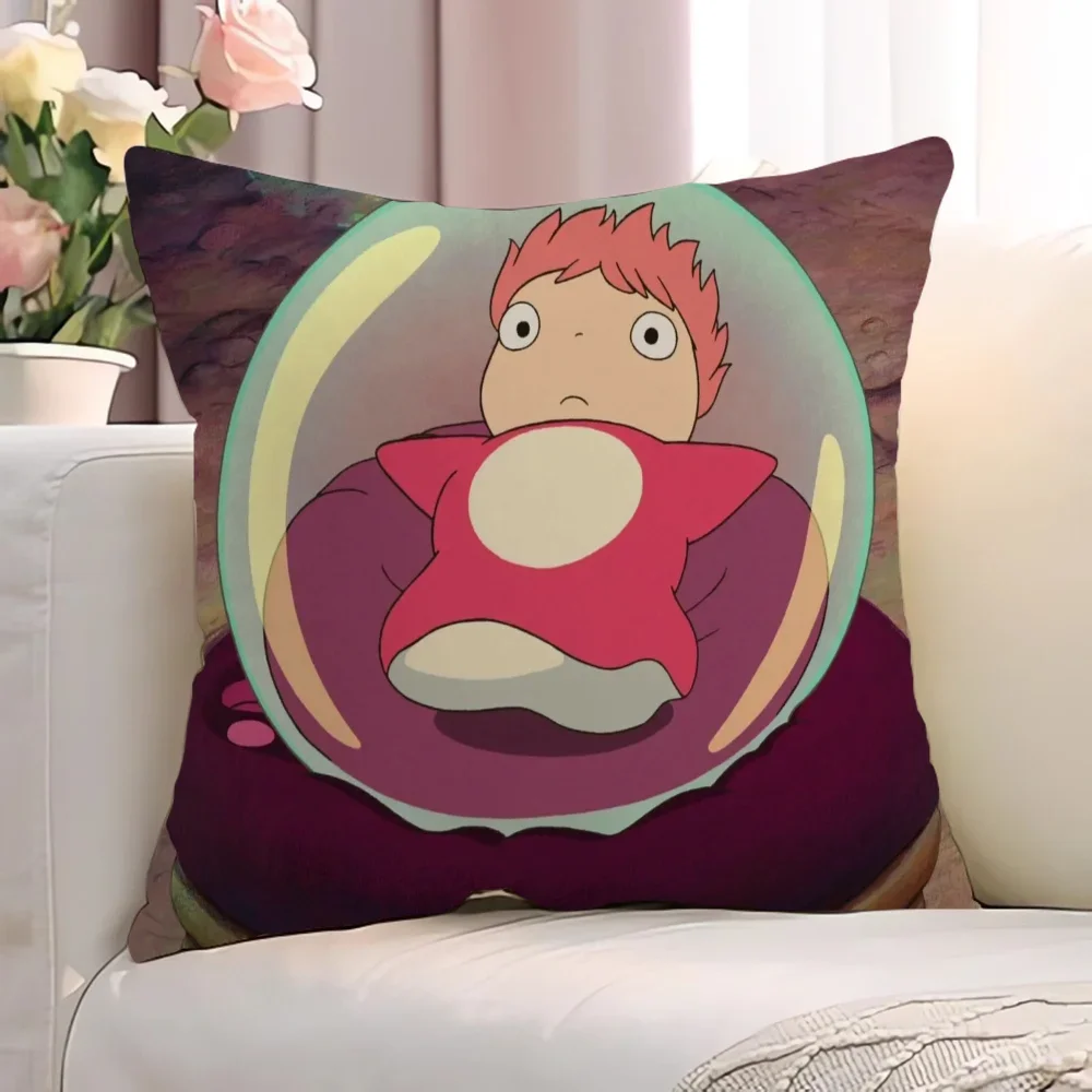 P-Ponyo on the CliffS Chair Cushion Cover 45x45cm Ornamental Pillows for Living Room Decorative Pillowcase Cushions Short Plush