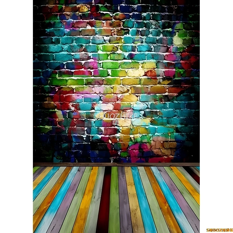 Shuozhike-レンガの壁と木製の床のテーマ写真の背景、ポートレート、子供の家の写真スタジオの背景、QY-82