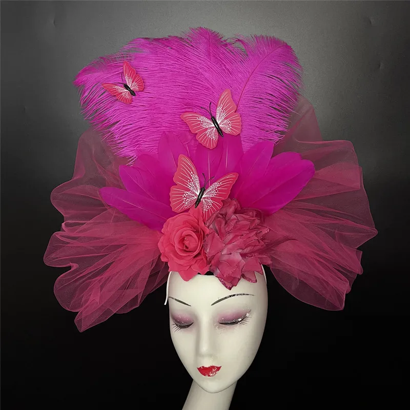 Headdress Women's Custom Handmade Luxury Personality Colorful Exaggerated FeatherFlower Decoration Stage Performance HairStyling