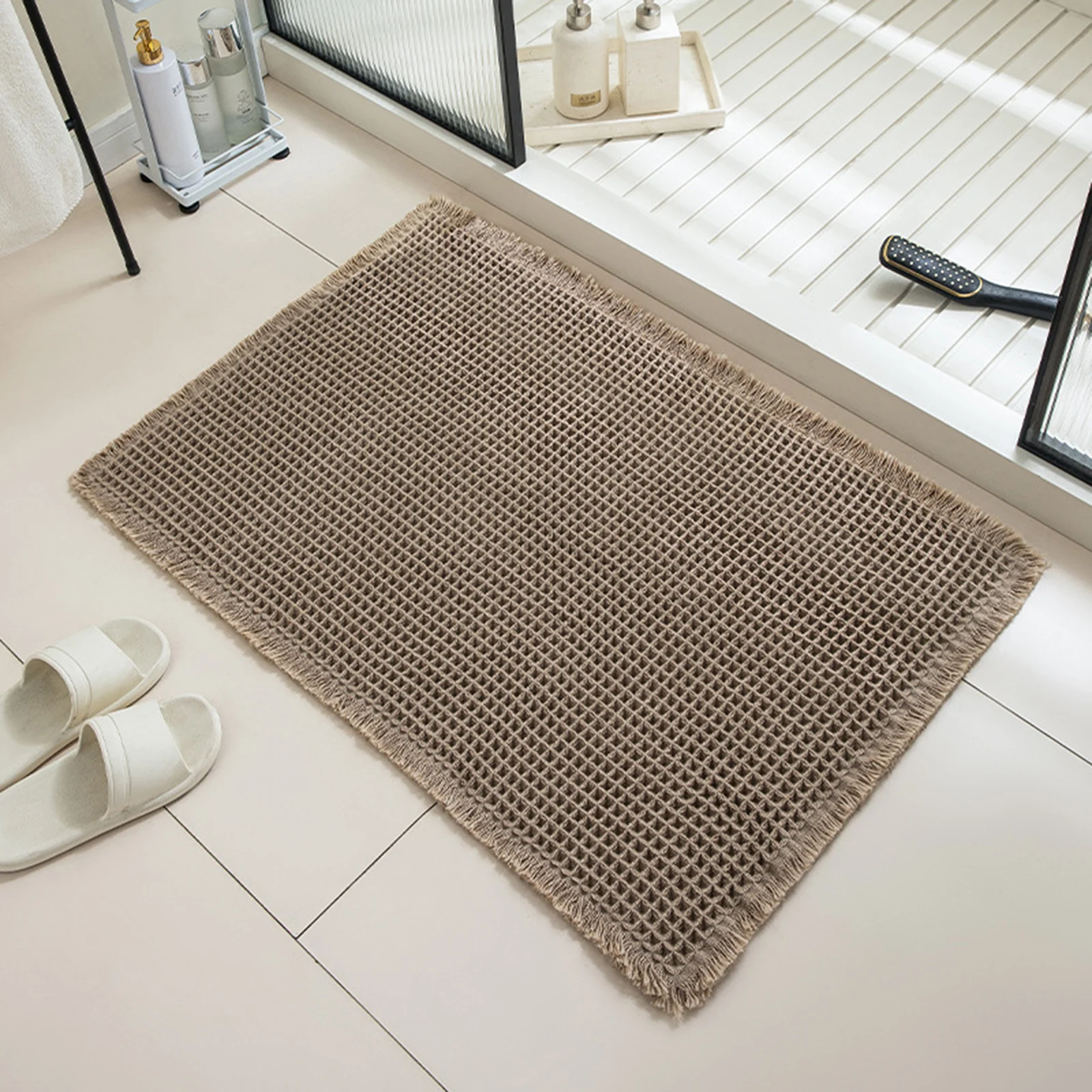Saugfähiger, rutschfester Badezimmer-Bodenmatten-Teppich, weicher, zotteliger, flauschiger Teppich mit PVC-Punkte-Basis, Dusche, Toilette, Schlafzimmer, Eingangsbereich, Eingangsmatte