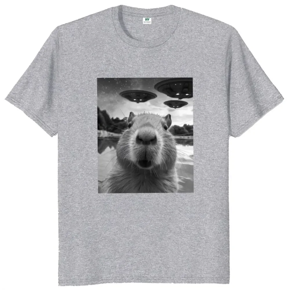 Capybara Selfie With UFOs T Shirt Funny Graphic Weird T-shirt For Men Women Cotton Unisex Soft Tops EU Size