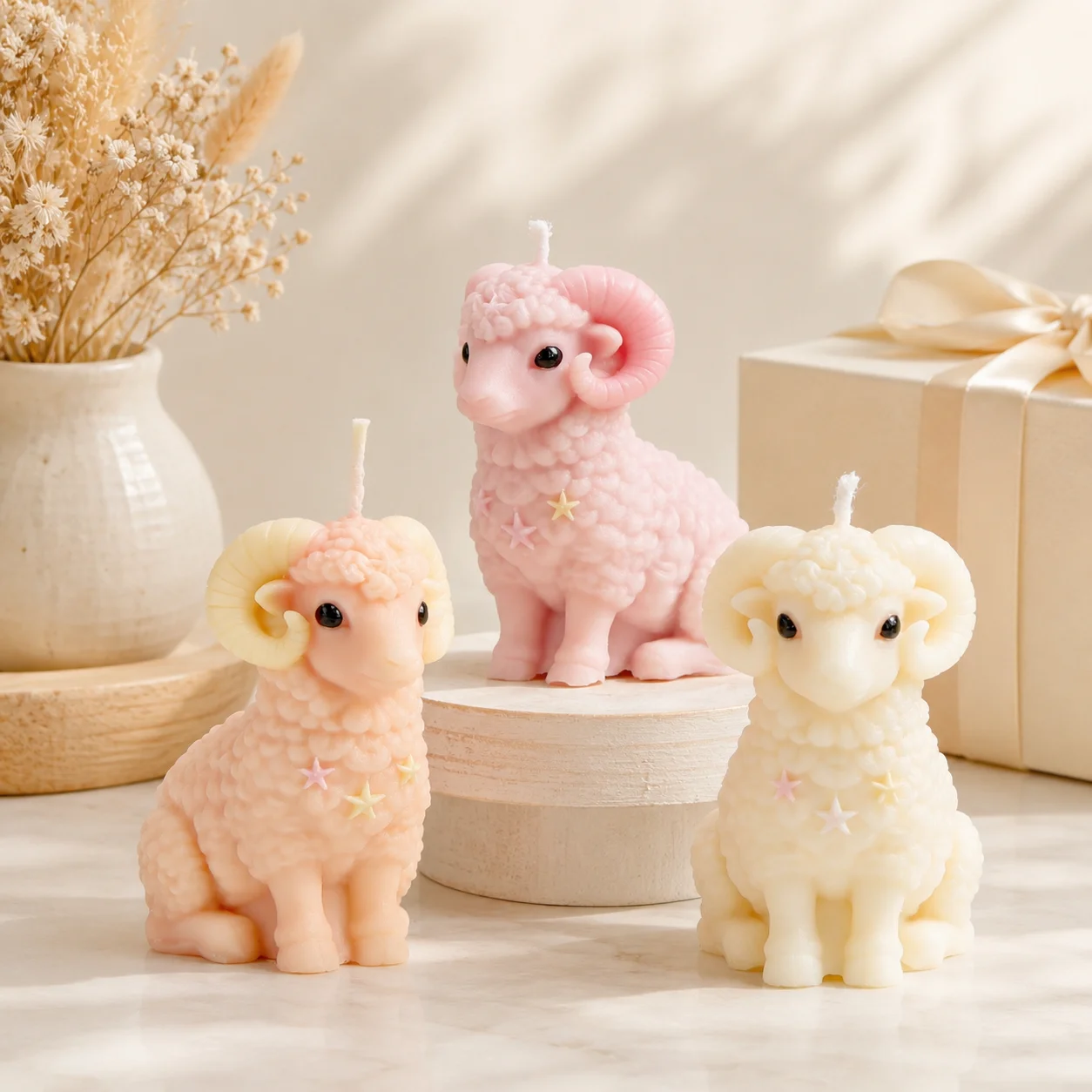 3D Cute Ram Sheep Silicone Mold, Curly Horn Lamb Candle Mold for DIY Soap, Resin, Plaster, Handmade Crafts and Baby Gift Decor