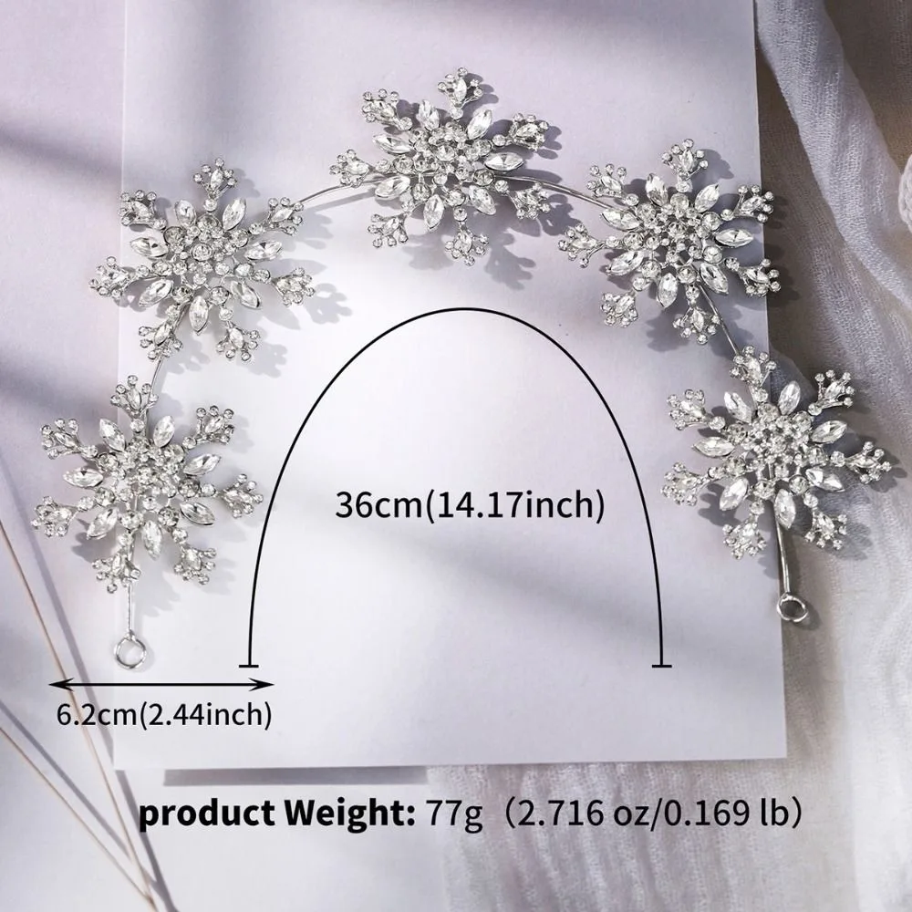 Silver Color Wedding Headdress Sparkling Snowflake Rhinestone Tiaras Snowflake Crown Shiny Headwear Hair Accessories image 6