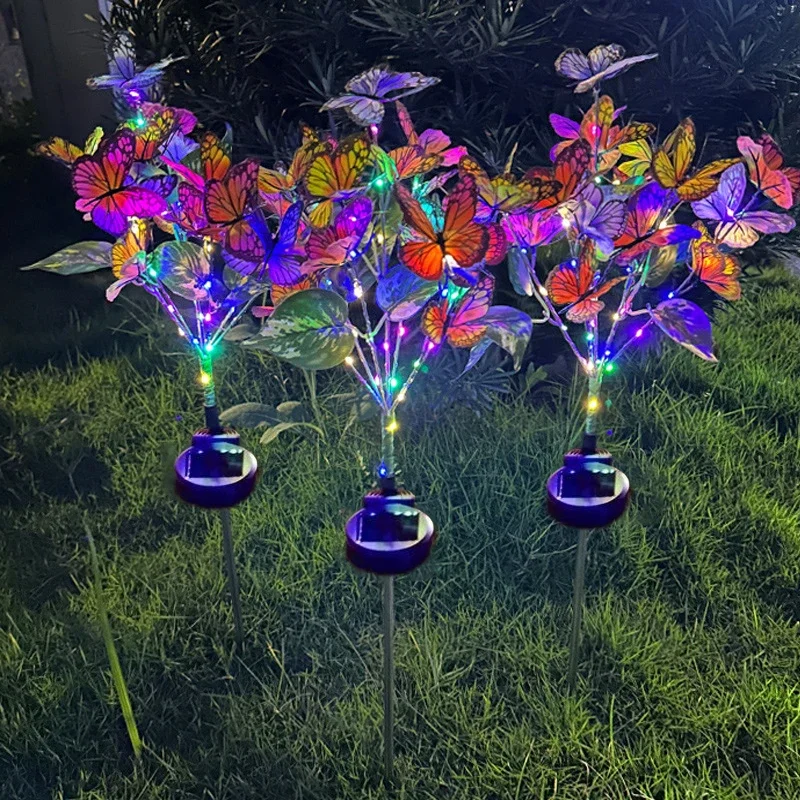 LED 태양 시뮬레이션 꽃 나비 잔디 빛 접지 플러그 램프 웨딩 홀리데이 크리스마스 장식 야외 정원 마당 빛
