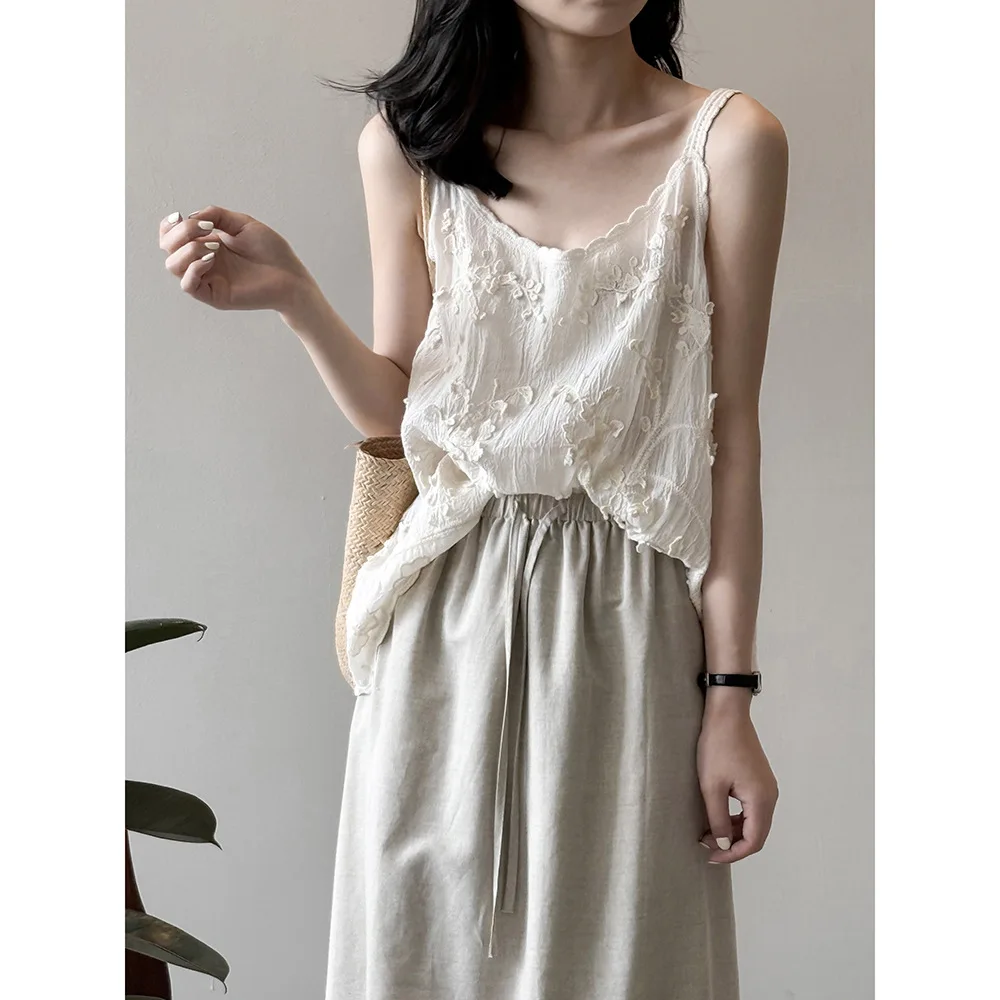 

French hollow out heavy-duty embroidery jacquard lace camisole women's summer loose sleeveless vest top