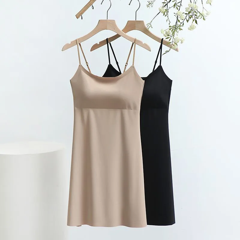 

Solid color outerwear nightgowns chest cushion camisole skirt slim fit slimming underwear vest long women's summer nightgown