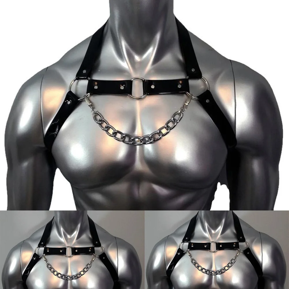 Sexy Heren Pu Lederen Borstharnas Bondage Body Harnas Bandjes Punk Lichaam Borstgordels Punk Fancy Kostuum Kleding Accessoires