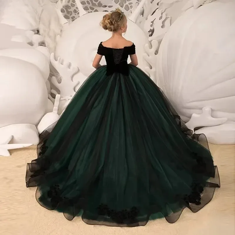 Off The Shoulder Flower Girl Dresses for Wedding Floor Length Girl Birthday Party Gowns First Communion Gowns Customized