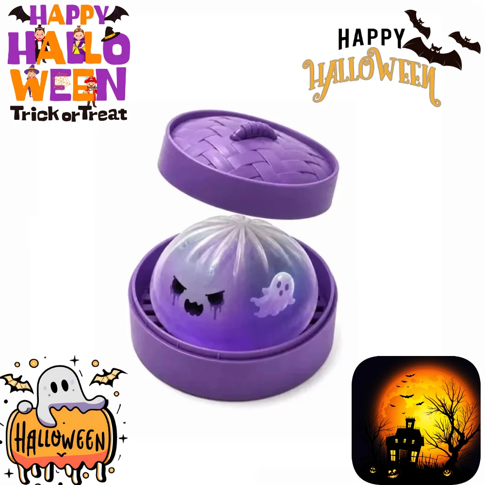 2026*Glitter Halloween Ghost Dumplings Squishy Soft Slow Rebound Resilience Decompression with Steamer Stuffed Shark Bun Gift