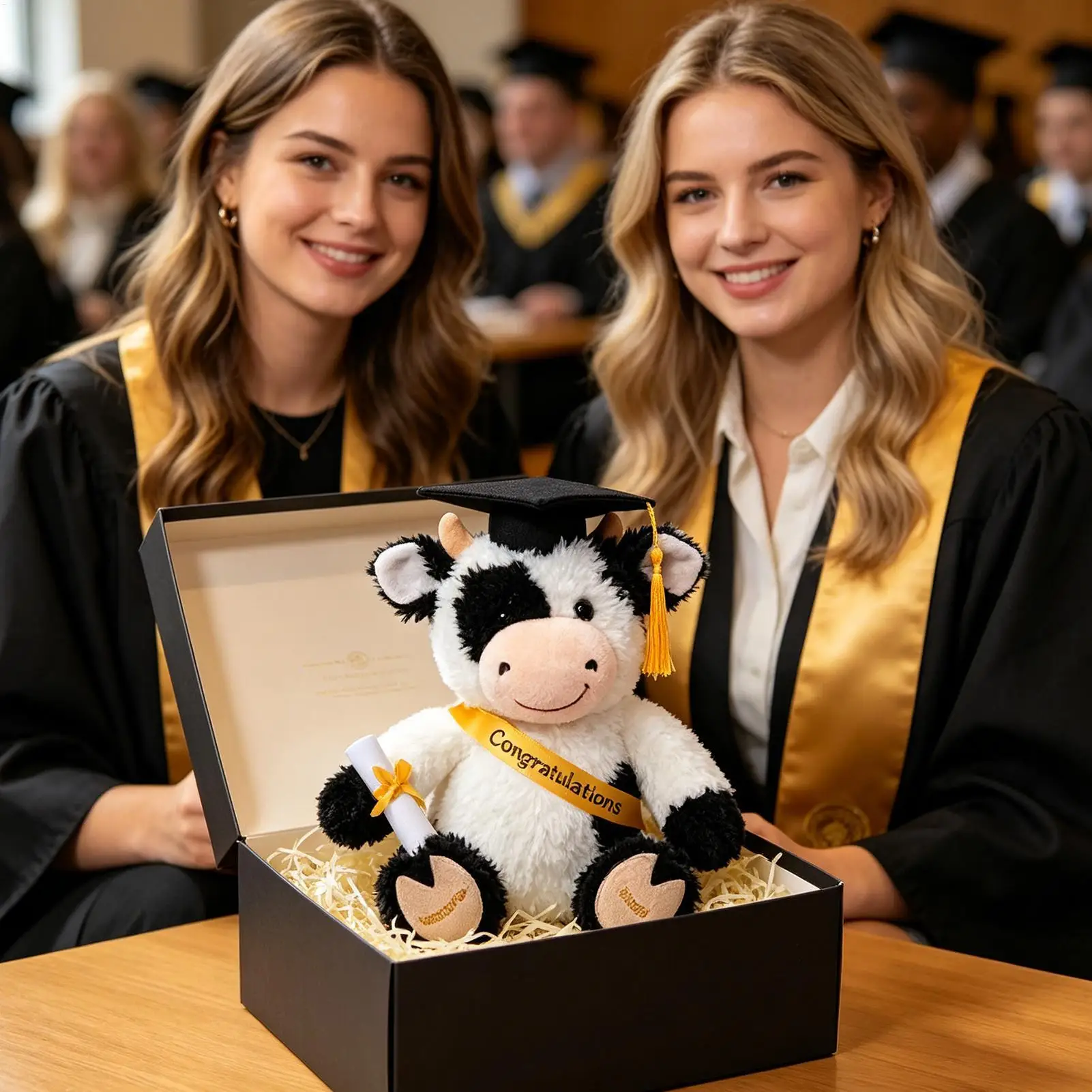 Cow Stuffed Animal 9 Inch Cute Soft Collectible Doll With Hat Graduation Plush For School Preschool Grade College High School