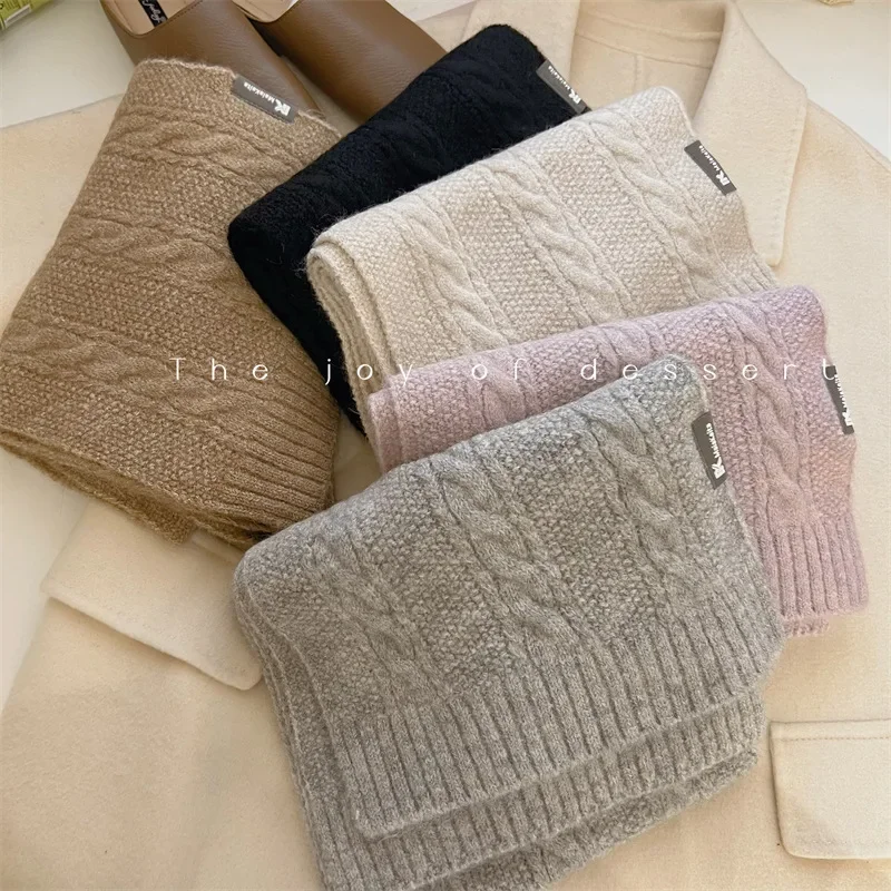 Chic Simple Classic Knitted Wool Scarf Men Korean Style Autumn Winter Soft Wool Blend Muffler Male Thermal Shawl Women