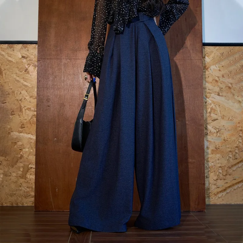 Modische, hohe, bodenlange Freizeithose mit weitem Bein für Damen mit verstellbarem Taillenumfang und lockerer Temperamenthose