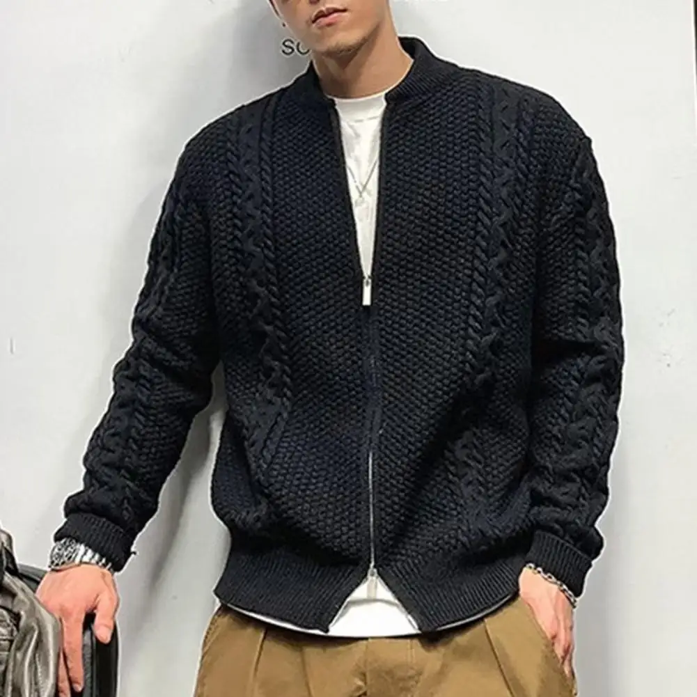 Fall Winter Knitted Sweaters for Men Cardigan Motorcycle Man Clothes Coat Zipper Jacket Zip-up Korean Fashion Vintage Sweater