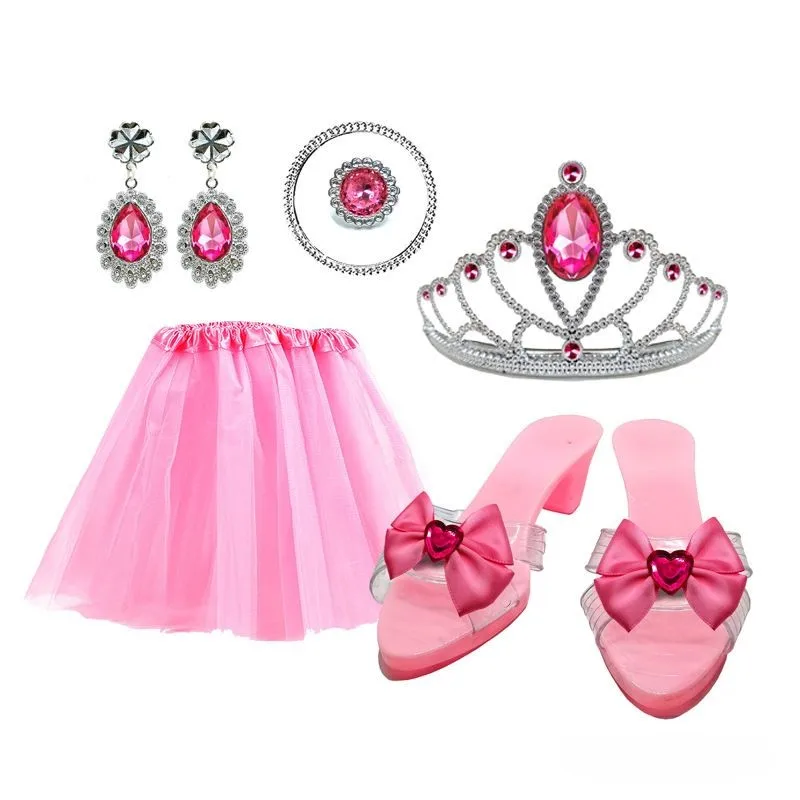 Joyería interactiva de princesa para niñas, juego de simulación, Kits de accesorios, corona de juguete, anillo, collar, tacones altos, regalo de fiesta de cumpleaños